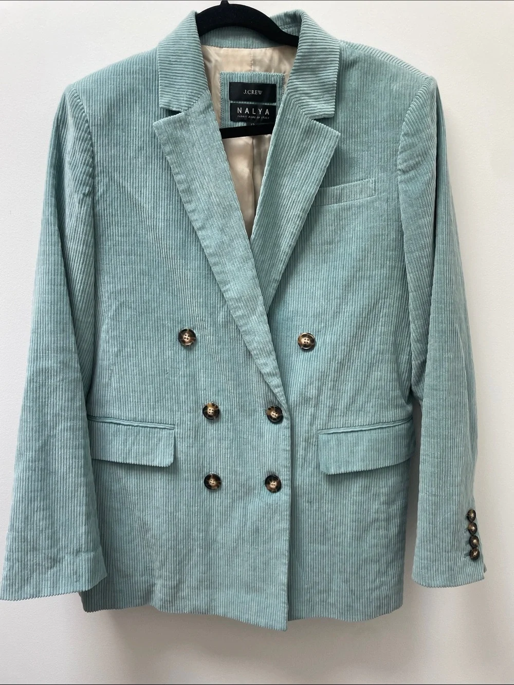J. Crew x Nalya Reimagined Italian Corduroy Blazer Size 12 Sea Foam Green
